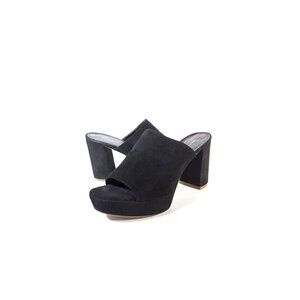 Mansur Gavriel Suede Platform Mules Black Open Toe Sandal Block Heel 38